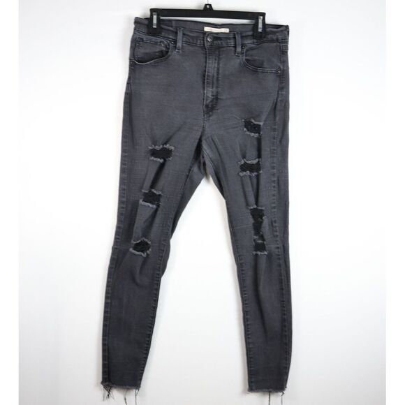 Levis Jeans Mile High Super Skinny Women's Size W32 L29‎ Gray Denim Distressed - Picture 1 of 9